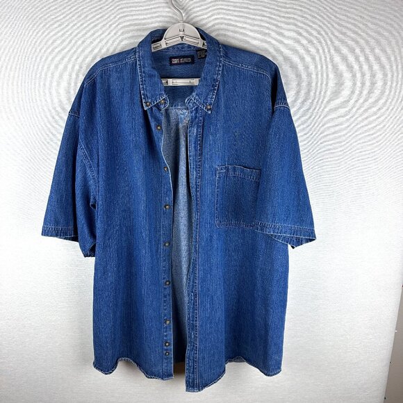 VINTAGE FADCO GLORY MEN'S DEMIN BUTTON FRONT SHORT SLEEVE SHIRT, ONE FRON POCKET - Picture 1 of 13